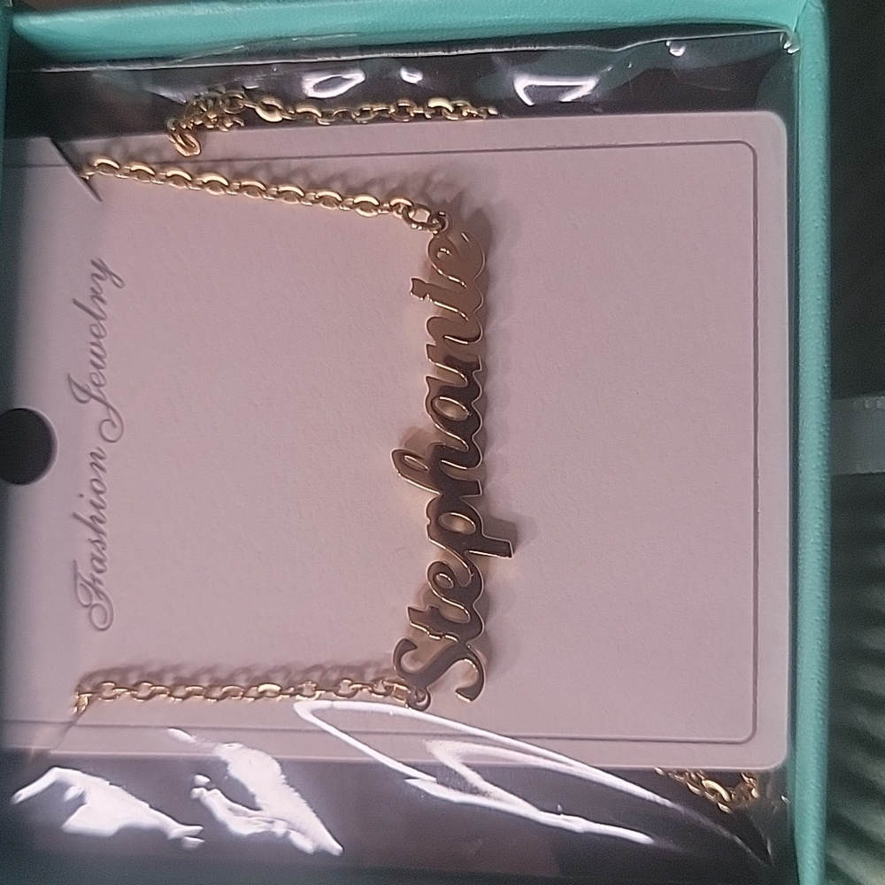 Stephanie gold toned cursive necklace